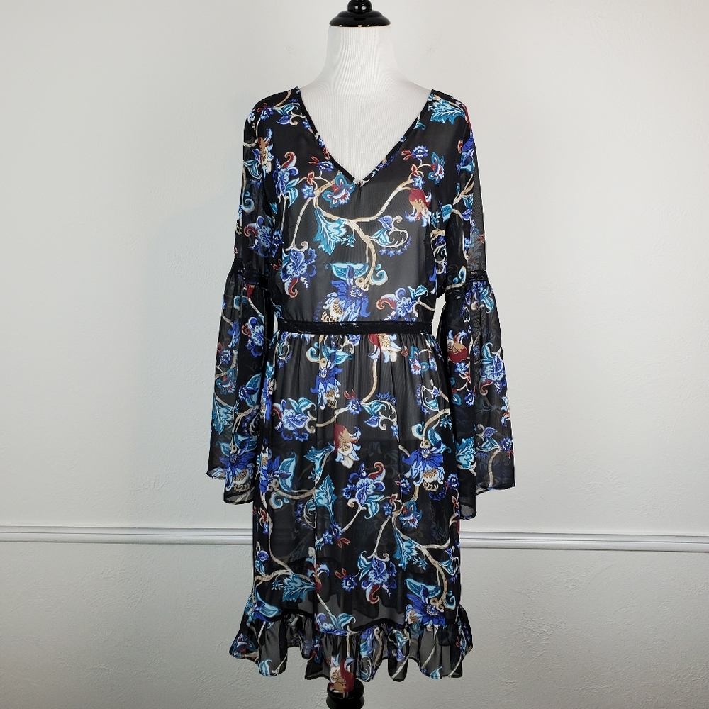 White House Black Market Dress Floral Bell Sleeve Lace Flowy Boho Cottagecore